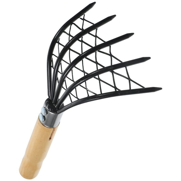 STRANDCHIC Stainless Steel Clam Rake with Wood Handle, Black Seafood Digging Tool for Beach and Outdoor Use