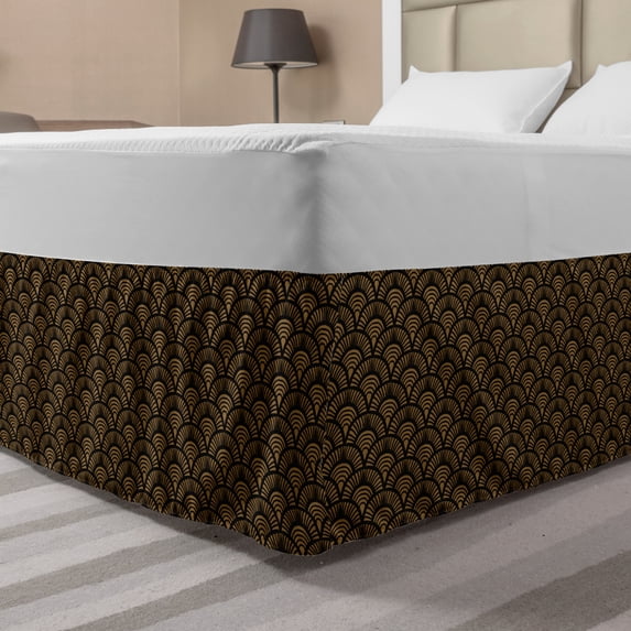 Scallop Bed Skirt, Vintage Abstract Hand Drawn Art Deco Inspired Seashells in Earth Tones, Elastic Bedskirt Dust Ruffle Wrap Around for Bedding Decor, 4 Sizes, Caramel Charcoal Grey, by Ambesonne