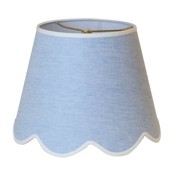 Scallop Blue Linen Shade  12" Modern Hardback Lampshade