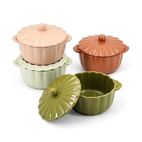 Scallop Ceramic Mini Cocotte Set Of 4 (assorted Colors)