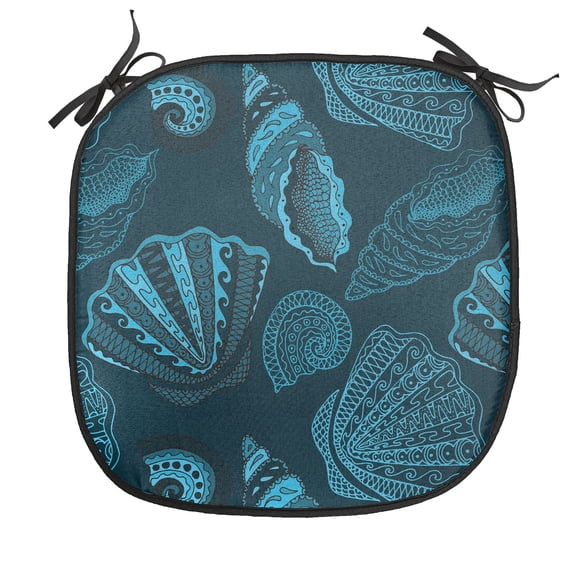 Scallop Chair Seating Cushion, Repetitive Seashell Aquatic Underwater Sea Creatures Pattern, Soft Seat Pads for Office with Anti-slip Backing, 16"x16", Petrol Blue, by Ambesonne
