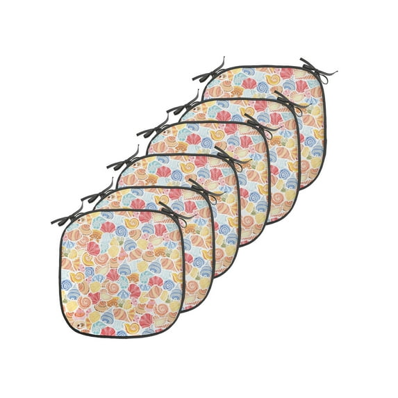 Scallop Chair Seating Cushion Set of 6, Continuous Vivid Shell Colorful Underwater Sea Life, Seat Pads for Office with Anti-slip Backing, 16"x16", Multicolor, by Ambesonne