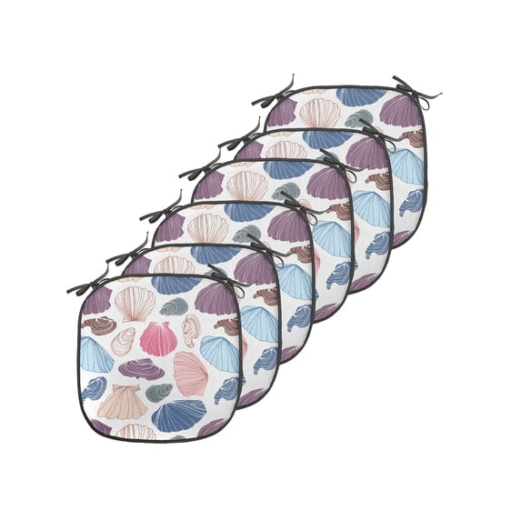 Scallop Chair Seating Cushion Set of 6, Delicate Hand Drawn Colorful Shells Marine Nautical, Seat Pads for Office with Anti-slip Backing, 16"x16", Multicolor, by Ambesonne
