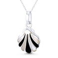 thumbnail image 1 of Scallop Clam Seashell Charm Mother-of-Pearl & Onyx 31x18mm (1.5x0.7in) Pendant & Chain Necklace in .925 Sterling Silver w/ Rhodium, 1 of 1