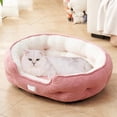 thumbnail image 1 of Scallop Cozy Cat Bed Warm Plush Oval Enclosed Dog Bed All Season Washable Soft Pet Nest, 1 of 6