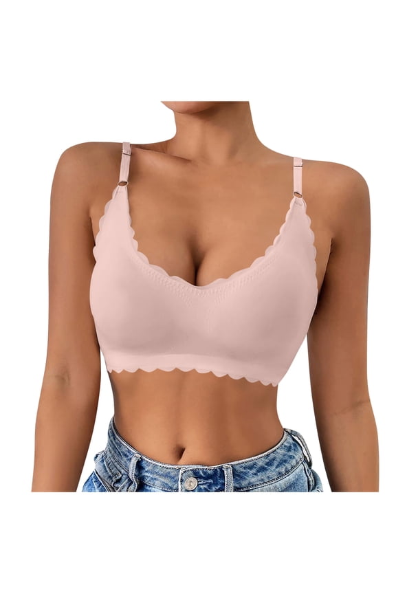 Scallop Edge Bras for Womens Full Coverage Shelf Support Push-Up Bra Non-Slip Anti-Sagging Seamless Bras Ultra Comfort Soft Everyday Bras Wirefree Comfortable Support Underwear