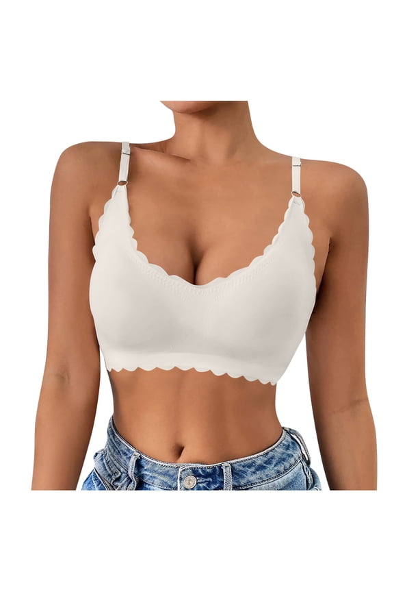 Scallop Edge Bras for Womens Full Coverage Shelf Support Push-Up Bra Non-Slip Anti-Sagging Seamless Bras Ultra Comfort Soft Everyday Bras Wirefree Comfortable Support Underwear