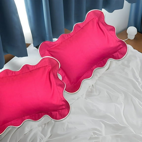Scallop Edge Hot pink Throw pillow sham, Cushion for Living Room, Pillow cover upholstered fabric, Pillow sham in boudoir size- 12"X16", 100% Upholstery fabric (1 Piece)
