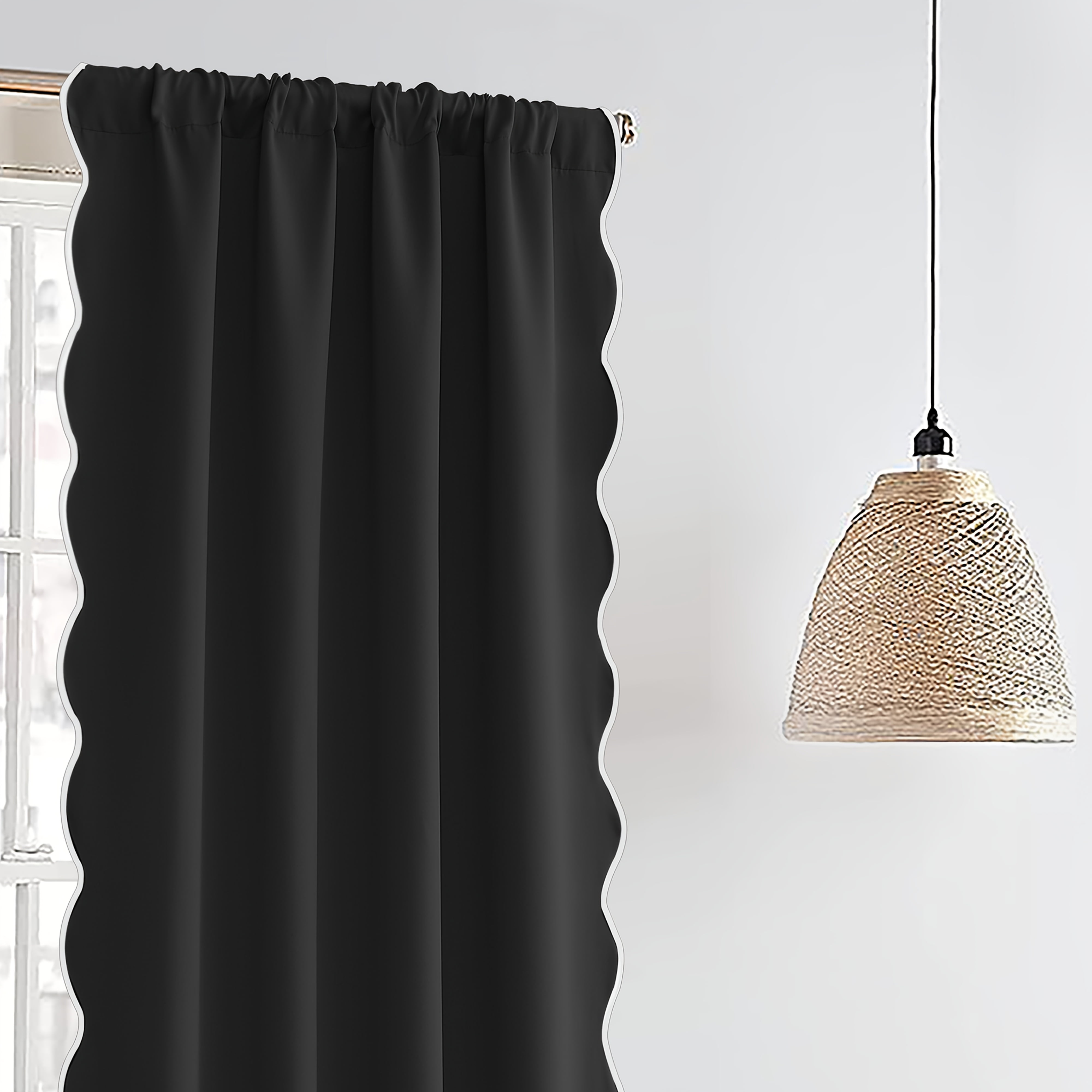 HIG Scallop Edge Noise Reducing & Room Darkening Window Curtains Blackout Fabric 52"W x 84"L