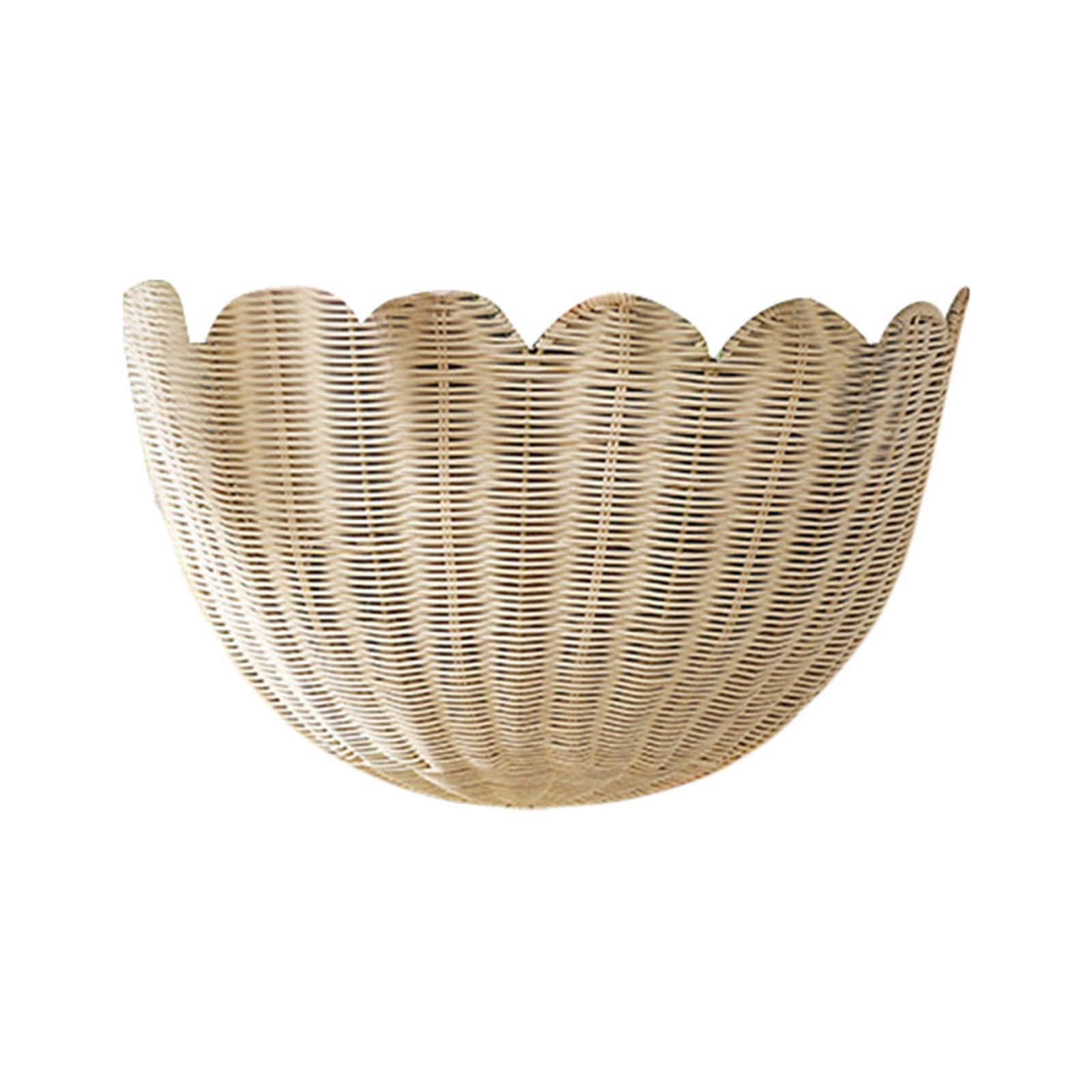 Scallop Edge Woven Wall Basket Decorative Wall Mounted Storage Basket Handmade Rattan Hanging Planter for Entryway Keys, Bathroom Towels, Living Room Sundries & Farmhouse Home Decor Use