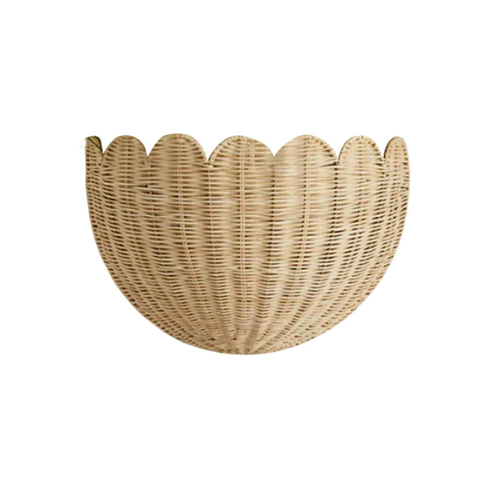 Scallop Edge Woven Wall Basket Decorative Wall Mounted Storage Basket Handmade Rattan Hanging Planter for Entryway Keys, Bathroom Towels, Living Room Sundries & Farmhouse Home Decor Use