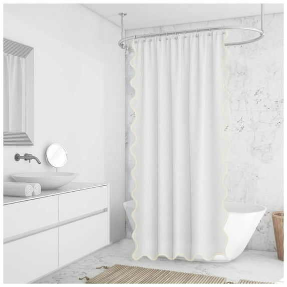 Scallop Embroidery Shower Cotton Curtain
