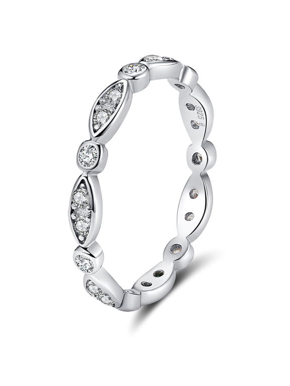 Scallop Eternity Ring for Women Sterling Silver Wedding Band Cz Ginger Lyne Collection