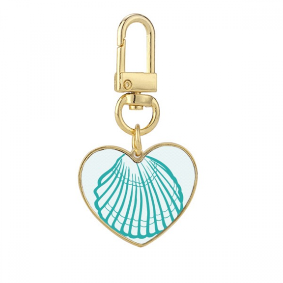 Scallop Marine Life Green Illustration Gold Heart Keychain Metal Keyring Holder