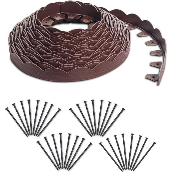 Scallop No-Dig Edging with Extra Anchoring Spikes - 100' Kit, Red