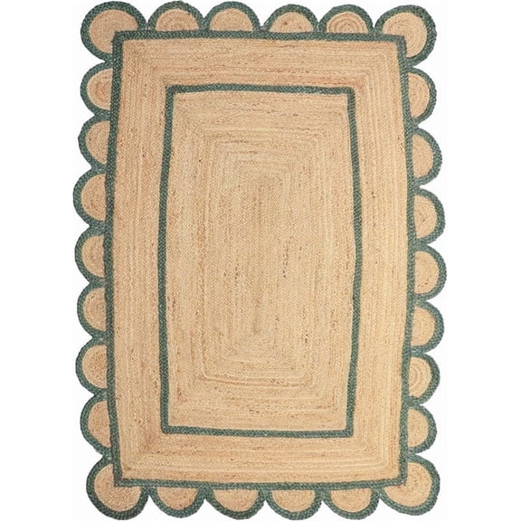 Scallop Pattern Jute Bohemian Area Rug, Green, 2.6'x8' Runner