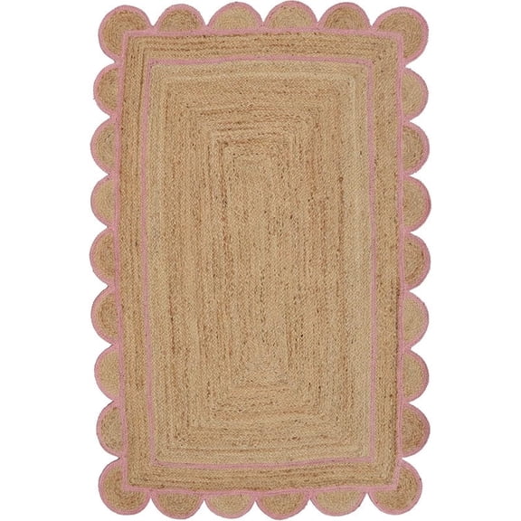 Scallop Pattern Jute Bohemian Area Rug, Light Pink, 4'x6'