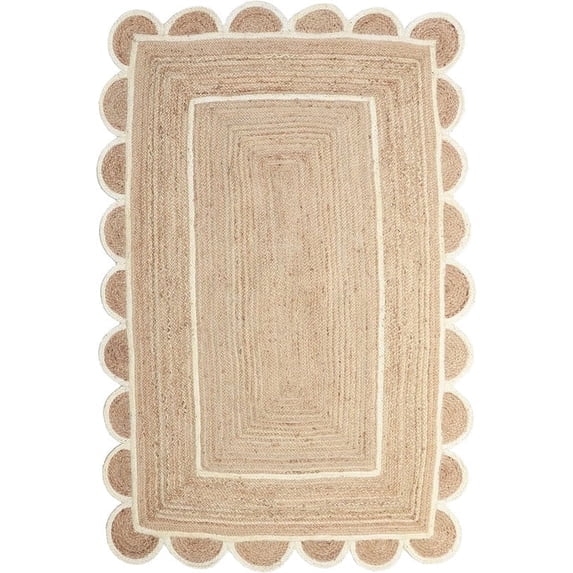 Scallop Pattern Jute Bohemian Area Rug, Off White, 2.6'x8' Runner