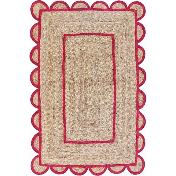 Scallop Pattern Jute Bohemian Area Rug, Pink, 4'x6'