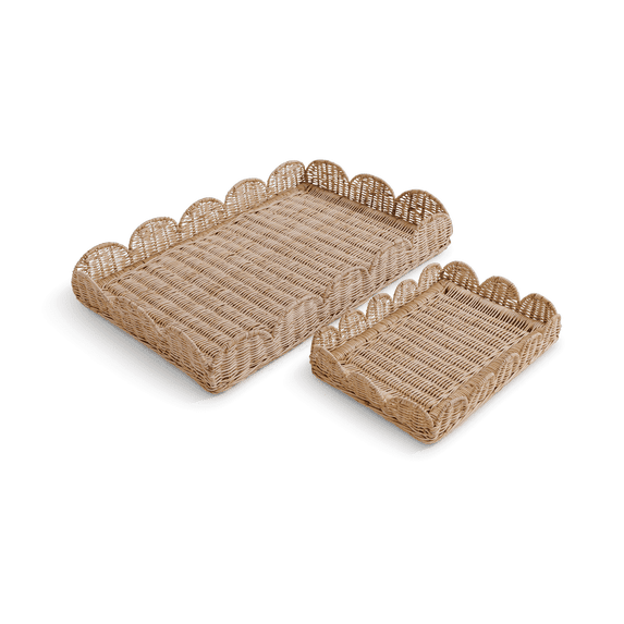Scallop Rattan Rectangular Tray Natural Wicker Weave Serving Tray Handwoven Decorative Organizer