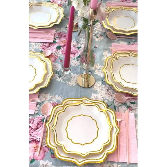 Scallop Rim Gold Silver Party Plates Set of 25