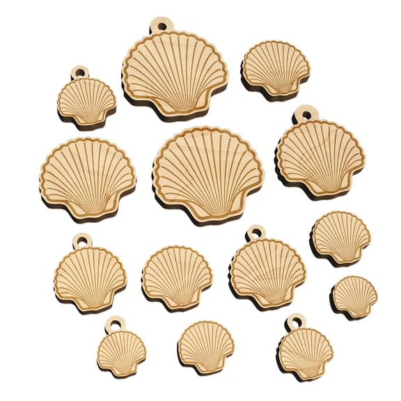 Scallop Seashell Beach Shell Wood Mini Charms Shapes DIY Craft Jewelry - With Hole - 16mm (22pcs)