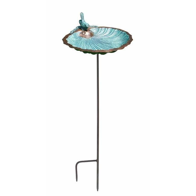 Antique Brass Scallop Shell Birdbath with Stake