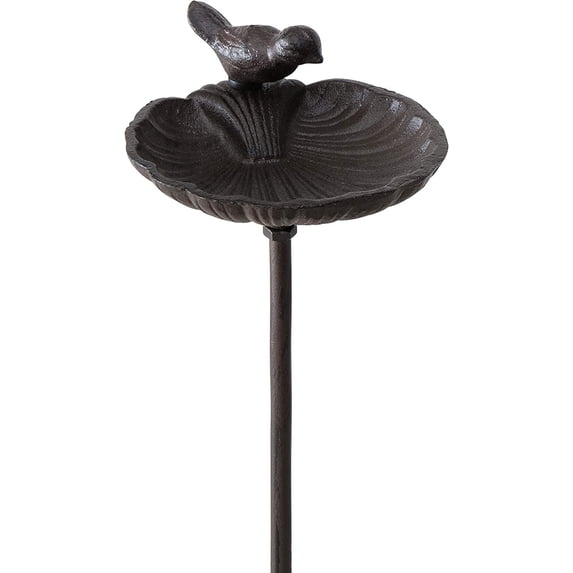 Scallop Shell Garden Stake, Bird Feeder, Cast Iron, 3 Feet 2 1/2 Inches Tall, Rustic Garden Decoration