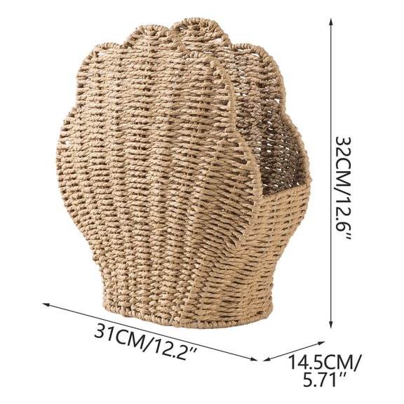 Scallop Shell-Shaped Handwoven Paper Rope Storage Basket - Versatile Nautical Decor Organizer for Toys, Blankets, Magazines & Bathroom Accessories