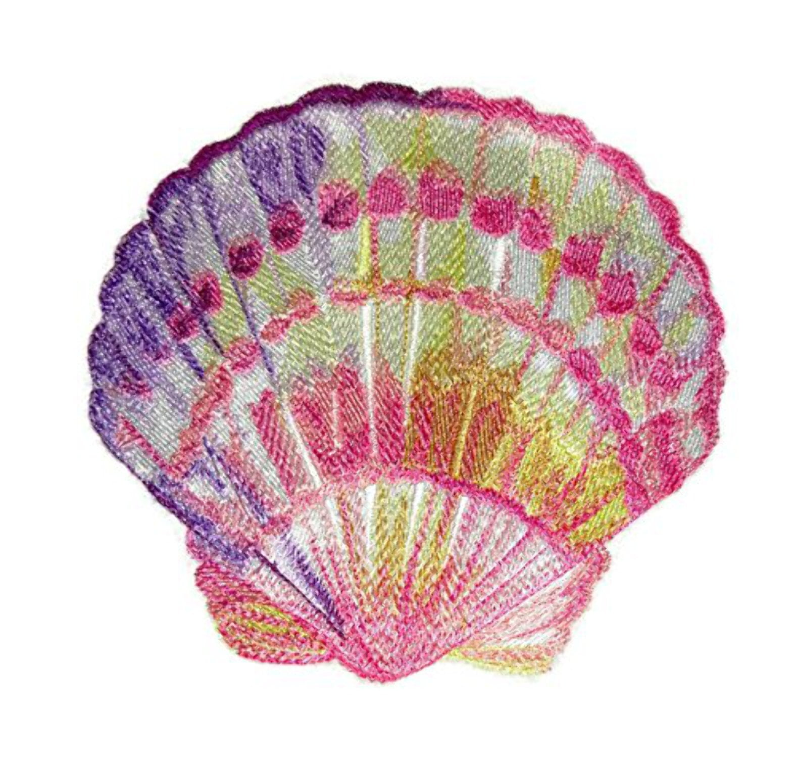 Scallop Shell in Watercolor Embroidered Iron On/Sew patch [6" x 5.85"]