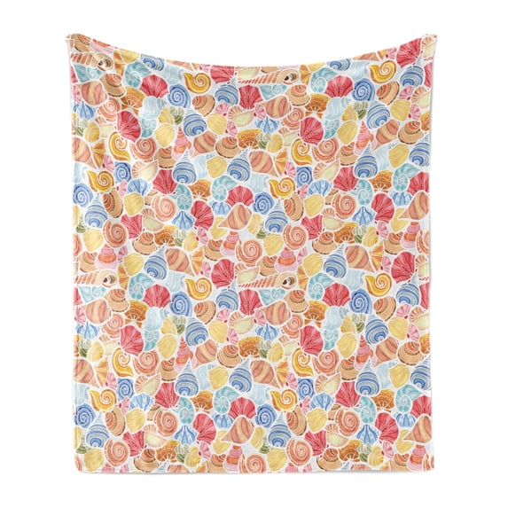 Scallop Soft Flannel Fleece Throw Blanket, Continuous Vivid Shell Colorful Underwater Sea Life, Cozy Plush for Indoor and Outdoor Use, 60" x 80", Multicolor, by Ambesonne