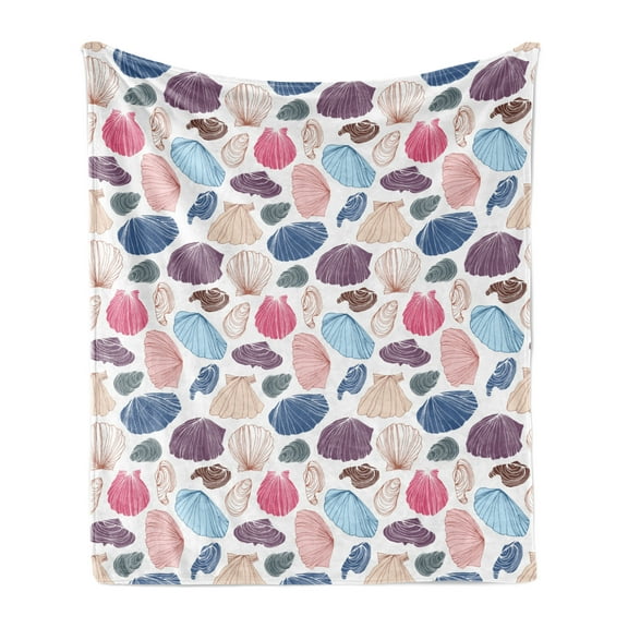 Scallop Soft Flannel Fleece Throw Blanket, Delicate Hand Drawn Colorful Shells Marine Nautical, Cozy Plush for Indoor and Outdoor Use, 70" x 90", Multicolor, by Ambesonne