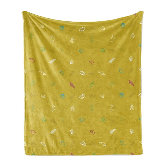 Scallop Soft Flannel Fleece Throw Blanket, Simplistic Continuous Ornaments Snail Shell Sea Fern, Cozy Plush for Indoor and Outdoor Use, 50" x 70", Khaki Multicolor, by Ambesonne