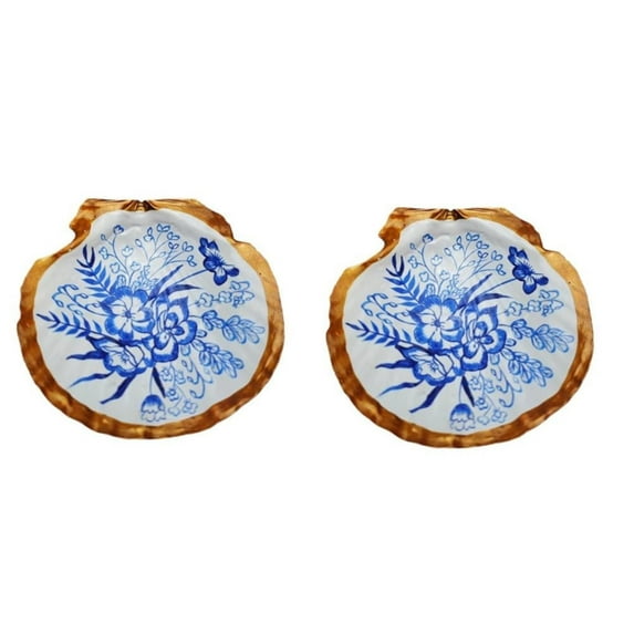 Scallop Trinket Dish Blue Floral Chinoiserie Decor for Jewelry Holder and Beach House Decor Millenial Gift Idea Coastal Home Decor Ceramic Jewelry Dish