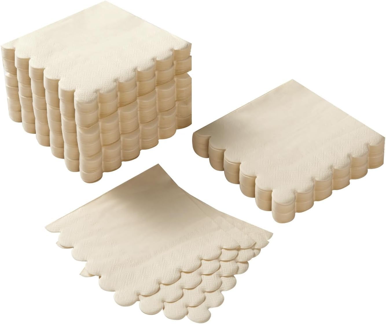 Scalloped 2 Ply Disposable Cocktail Napkins Foldable Thick Paper Napkins for Wedding Birthday Festival Party Dinner Table Decor Milky White 200 Pack