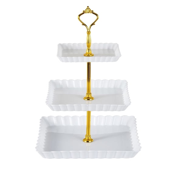 Scalloped 3-Tier Cupcake Stand Dessert Plates Plastic Square Tiered Serving Stand Display Tower Dessert Stand Holder for Wedding, Birthday Party, Tea Party and Baby Shower Decorations
