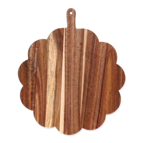 Scalloped Acacia Wood Cutting Board 11.81 x 11.81 Inches, Wooden Board for Bread, Meat, Fruit & Cheese, Decorative Butcher Block for Kitchen or Serving