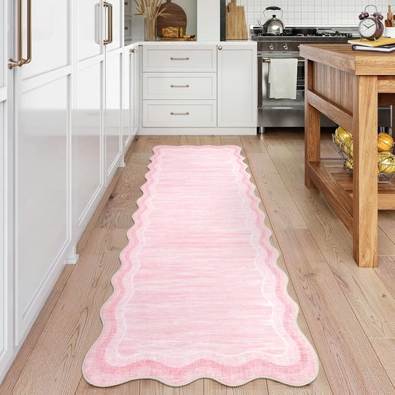 Scalloped Area Rug 2x6 Washable Entryway Runner Rugs for Hallway, Solid Color Floor Carpet for Bedroom, Non Slip Low Pile Mat with Rubber Back, Soft Nursery Rug
