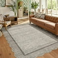 thumbnail image 1 of Scalloped Area Rug 4x6 - Washable Boho Bordered Non-Slip Entryway Rug, Neutral Farmhouse Living Room Rug Soft Throw Rugs for Entrance Hallway Bedroom Kitchen Nursery, Brown, 1 of 7