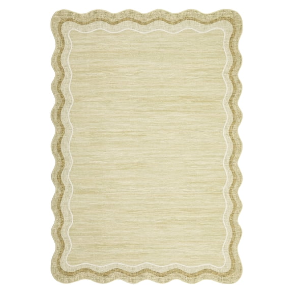 Scalloped Area Rug 5x7/8x10 – Soft Washable Low Pile Non-Slip Carpet for Living Room Bedroom Dining Room – Modern Plain Color Accent – Grey/Pink