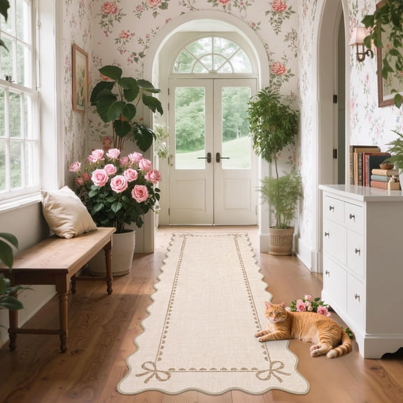 Scalloped Area Rug,Low Pile Non Slip Rug, Ultra Thin Solid Non Shedding Carpet, Modern Decor Rug for Living Room Bedroom Dining Room Office
