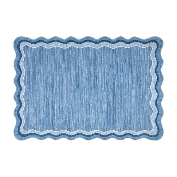 Scalloped Area Rug Washable – Modern Accent Carpet, Stain Resistant Foldable Mat with Non-Slip Backing for Bedroom Living Room