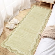 Scalloped Area Rugs 2x6 Washable Modern Runner Rug with Non-Slip Backing, Stain-Resistant Foldable Floor Mat, Contemporary Low Pile Accent Carpet for Kitchen, Bedroom, Beige