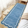thumbnail image 1 of Scalloped Area Rugs 2x6 Washable Modern Runner Rug with Non-Slip Backing, Stain-Resistant Foldable Floor Mat, Contemporary Low Pile Accent Carpet for Kitchen, Bedroom, Blue, 1 of 7
