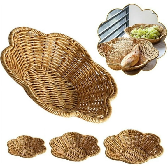 Rattan Serving Tray, Scalloped Basket, Hand Woven Round Rattan Tray, Curved Seashell Basket Decoratve Tray for Coffee Table and Home Decor (Natural-L)