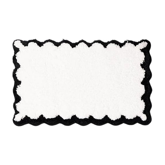 Scalloped Bath Mat with Black Antiskid, Soft Absorbent Foot Mat, Stylish Scalloped Bathroom Rug for Shower, Tub & Entryway