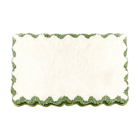 Scalloped Bath Mat with Green Antiskid, Soft Absorbent Foot Mat, Stylish Scalloped Bathroom Rug for Shower, Tub & Entryway