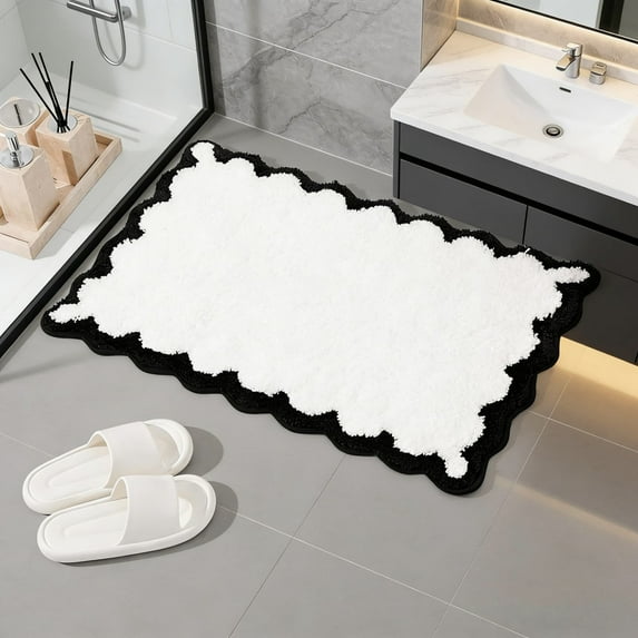 Scalloped Bathroom Rugs Non Slip Washable, Quick Dry Absorbent Soft Plush Microfiber Bath Mat, Bath Rug for Bathroom Floor Carpet for Sink Bedroom, 20"x32"