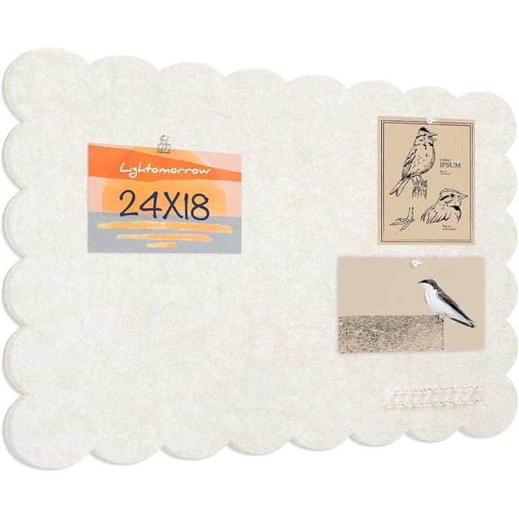 Scalloped Bulletin Board, 24 x 18 Inches Felt Pin Board - Decorative Cork Alternative for Wall, Foldable Picture Self-Adhesive Vision Prayer Board with 20 Pushpins - Oatmeal