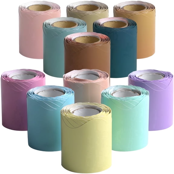 12 Rolls Scalloped Bulletin Board Borders - 10 Meters Each, Waterproof Classroom Decor Trim, Vibrant Colors for Office, Home & School